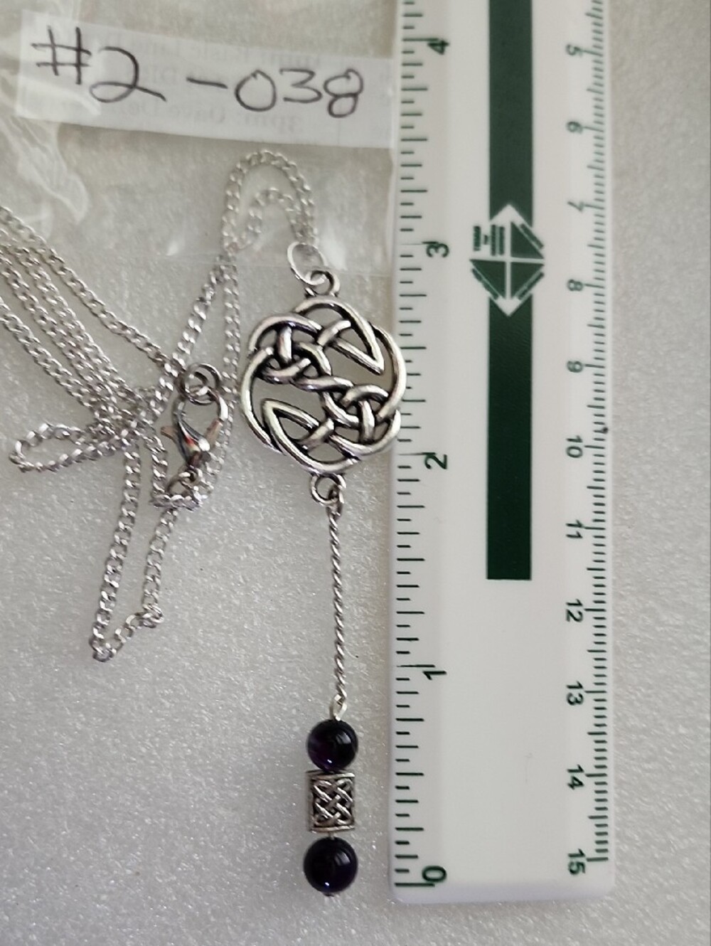 Hand Crafted Silver Celtic Knot Necklace with Purple Beads - Picture 2 of 10